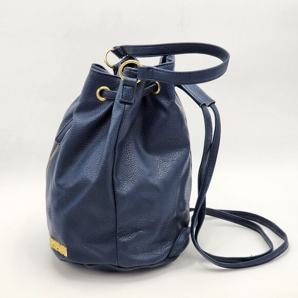 Kenneth Cole Reaction Blue Leather Bucket Bag Backpack - Picture 3 of 13